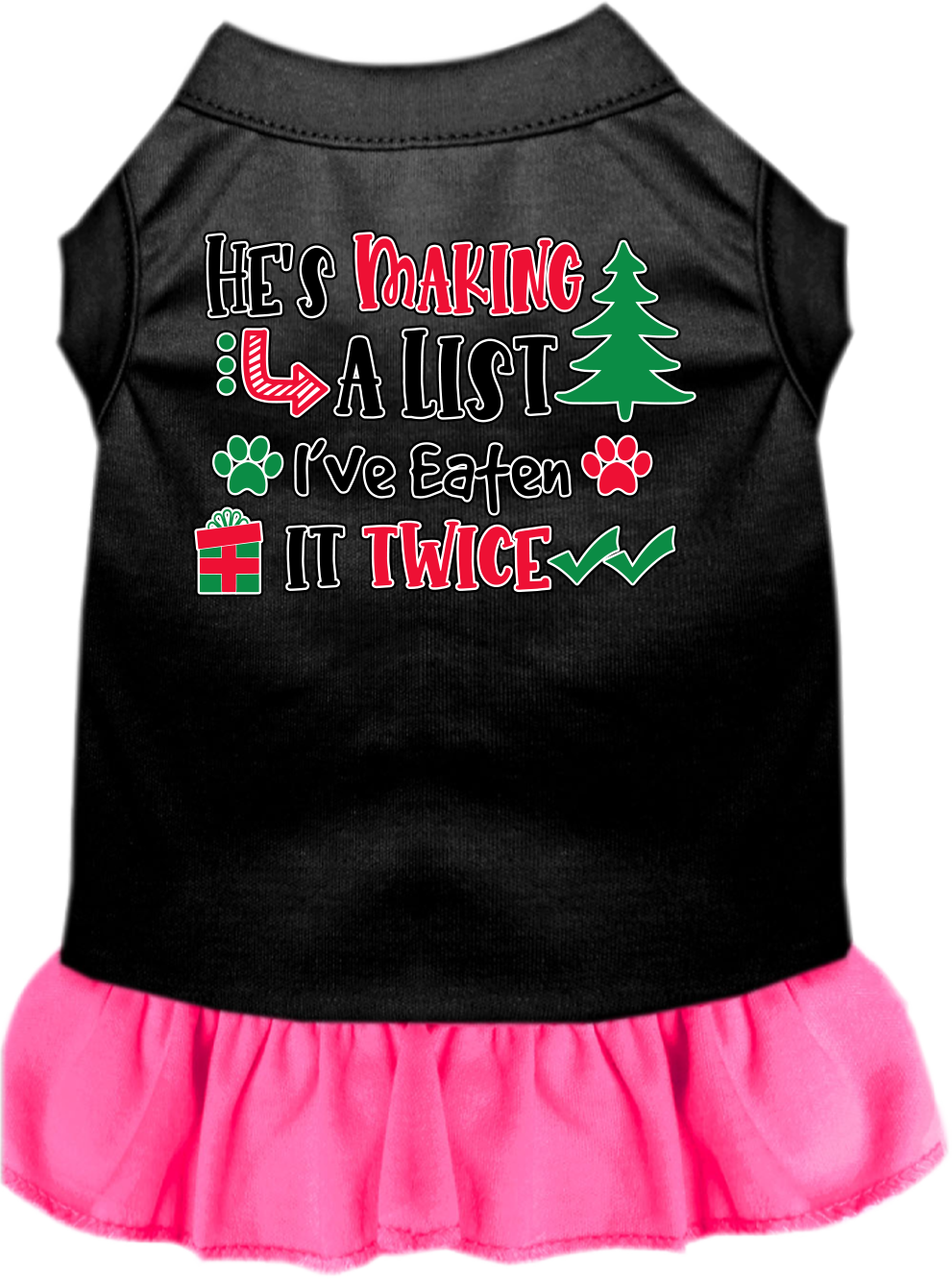 He's Making a List... Screen Print Dog Dress Black with Bright Pink Size LG